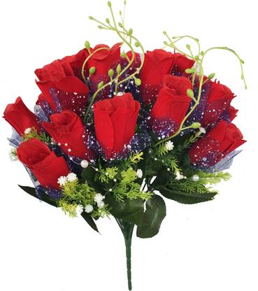 DELMOHUT Beautiful Artificial Red Rose Buke Flower Bunch Red Rose Artificial Flower