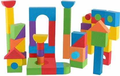 Premium Joy Foam Building Blocks Set For Kids - 68 Soft Pieces - 6 Bright Colors - Made In Taiwan From Foam - Construction Stacking Toy For