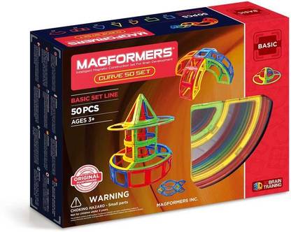 मैगफोर्मर Curve (50-Pieces) Building Set Rainbow Colors Magnetic Building Blocks Educational Magnetic Tiles Kit Magnetic Construction Stem
