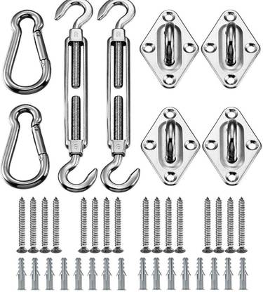 DIY Crafts Shade Sail Hardware Kit for Rectangle and Square Sun Shade Sail Installation 8 Inches Silver with Screws Hook 2