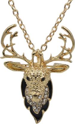 Fabfashion deer Design Round diamond sika deer Pendant With Chian For Women's Gold-plated Cubic Zirconia Alloy Pendant
