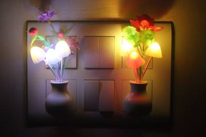 Arzet Mushroom light automatic sensor ( Multicolor) pack of 2 Night Lamp