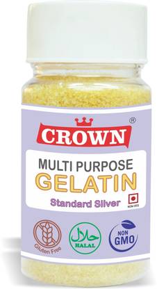 CROWN FOODS Gelatin 100g | Multipurpose | Standard Silver Grade | FSSAI Approved | Halal Gelatin Crystals