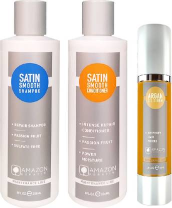 AMAZON KERATIN Satin Smooth Shampoo, Satin Smooth Conditioner, Argan Oil Serum