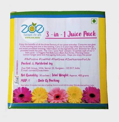 Zoe Nutrition for Life 3-IN-1 JUICE PACK [30 SACHETS] - TO BURN FAT, LOSE WEIGHT, BOOST ENERGY & IMMUNITY, REDUCE LETHARGY AND STRESS, IMPROVE DIGESTION & REMOVE ACIDITY