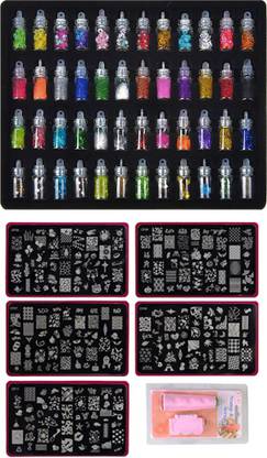 FOK 48 Bottles 3d Nail Art Set, 6Pcs Nail Art Stamping Kit Decoration Tool - Combo 54Pcs