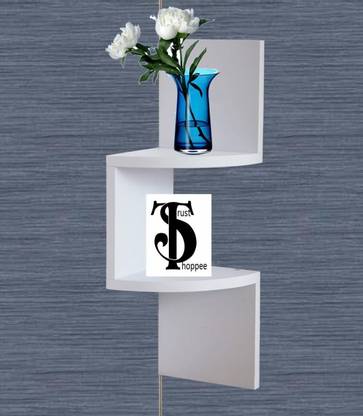 Trustshoppee Wooden Zigzag Corner Wall Mount Shelf White MDF Wall Shelf