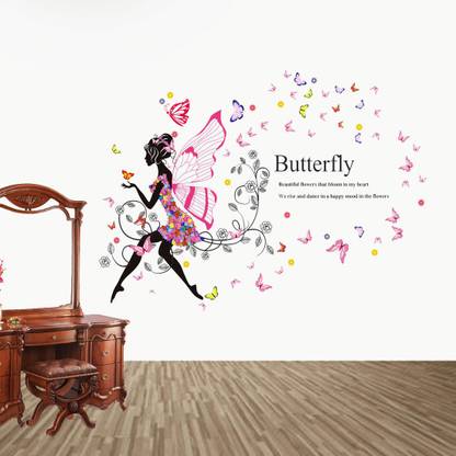 new way decals 1 cm flying angel with butterfly in happy mood Removable Sticker