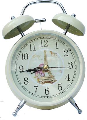 Jamboree Og Off White Alarm Clock Loud Heavy Sleepers Old Fashion Twin Bell Non Ticking Night Light Battery Operated Manual In India Og Alarm Clock Loud, Loud Alarm Clock For Heavy Sleepers