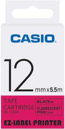 CASIO 12mm Fluorescent Label Printer Tape (Black and Fluorescent Pink) Self-Adhesive Paper Label