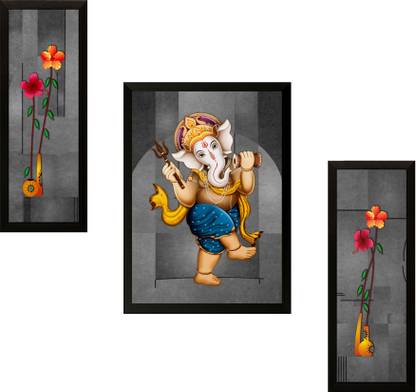 saf EXTRA LARGE MODERN GANESH SET OF 3 Digital Reprint 28.5 inch x 19.5 inch Painting