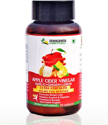 Pranacharya Apple Cider Vinegar Capsules with Ginger, Garlic & Lemon 100% Natural & Organic