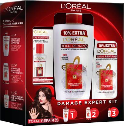 L'Oréal Paris Total Repair 5 Combo (Total Repair Shampoo, 704 ml + Total Repair Conditioner, 192.5 ml + Total Repair Serum, 40ml)