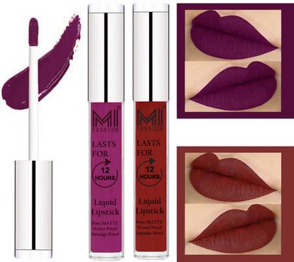 MI FASHION 100% Veg Matte Made in India Liquid Lip Gloss Lipstick Waterproof, Long Lasting Set of 2 - Code-087