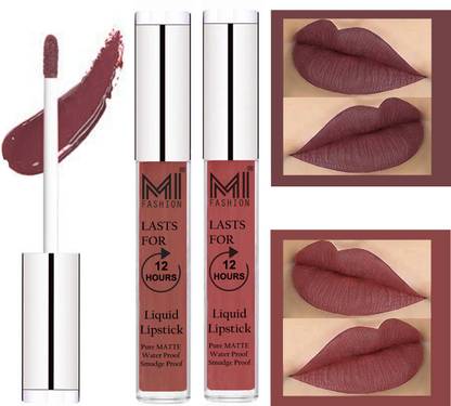 MI FASHION 100% Veg Matte Made in India Liquid Lip Gloss Lipstick Waterproof, Long Lasting Set of 2 - Code-008