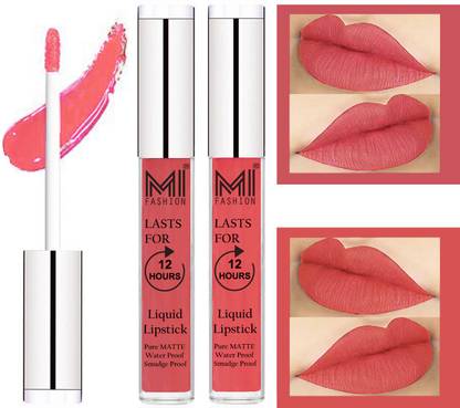 MI FASHION 100% Veg Matte Liquid Lip Gloss Lipstick Waterproof, Long Lasting Set of 2 - Code-174