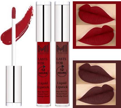 MI FASHION 100% Veg Matte Made in India Liquid Lip Gloss Lipstick Waterproof, Long Lasting Set of 2 - Code-020