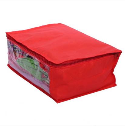 Tagve Combo of 12 Underbed Storage Bag | Storage Organiser | Saree Cover Set | Sari Packing Bag with Zip | Non Woven Fabric Organiser | Reusable Multipurpose Wedding saaries Gift Storage Pouch Pack| Foldable Box Plain Red-12