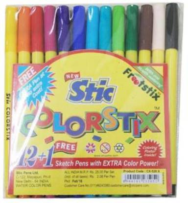 STIC Colorstix 12 shades Fine Nib Sketch Pens
