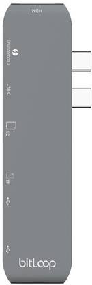 bitloop Dual USB Type-C Hub for MacBook Pro w/USB 3.0, HDMI 4k, Thunderbolt 3, SD Card, Power Delivery (Space Gray) BL-CPD001-SG2 USB Hub