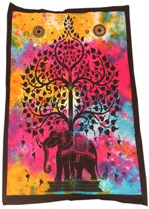 Craferia Export Indian Elephant Below & Banyan Tree Tapestry Poster Indian Tapestry Poster with Elephant standing Below Banyan Tree Tapestry