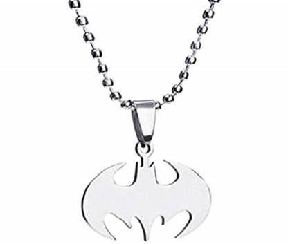 GirlZ! Silver Stainless Steel Batman Pendant Necklace with Chain for Men Stainless Steel