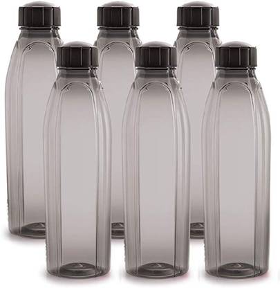cello Crystal PET Bottle Set, 1 Litre, Set of 6, Black 1000 ml Bottle