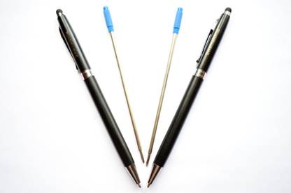 Swarnalekha Stylus Pen 2 Pieces Black, Soft Touch Screen for Android Smart Mobile Phones Tablets iPads iPhones, Twist Metal Multi-function Pen