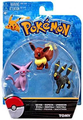 Hot Topic Official Packaged Pokemon Eevee Eeveelutions 3 Pcs. Exclusive Figure Set Includes: Eevee Espeon & Umbreon by