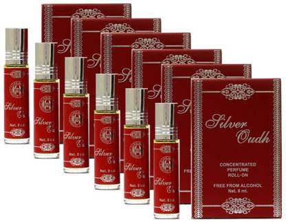 Anfar Silver Oudh Fragrance Roll on Attar Pack of 6 - 8ml Floral Attar