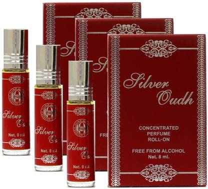Anfar Silver Oudh Fragrance Roll on Attar Pack of 3 - 8ml Floral Attar