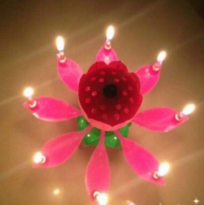 Magic Cake Birthday Lotus Flower Candle Blossom Musical Rotating Gift Decoration