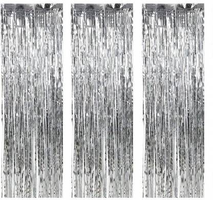 Bash N Splash Silver Party Foil Curtain Metallic Fringe Shimmer Party Curtain (Pack Of 3)