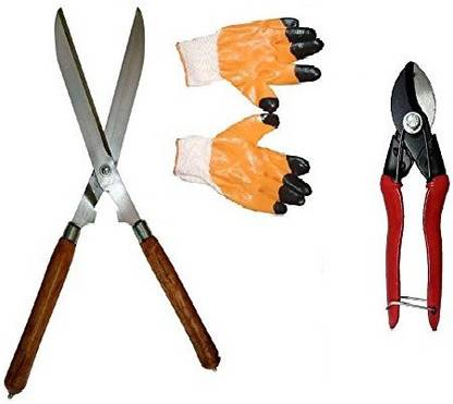 IBEX Hedge Shear With Wooden Handle, Heavy Cutter and Garden Gloves (MADE IN INDIA) Garden Tool Kit