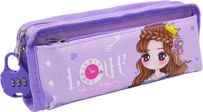 MINAAR Designer Multipurpose Pencil Pouch With Password Lock , Cute Girls Print Design Art Polyester Pencil Box