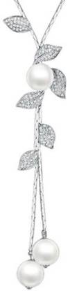 YELLOW CHIMES Crystal Leaves Long Chain Silver Plated and Pearl Pendant Silver Pearl Alloy Pendant