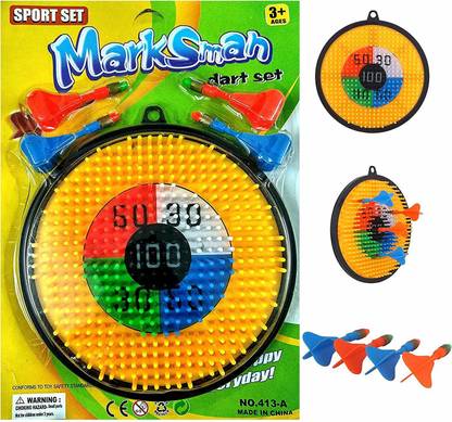 Simple Days Board Set - Kids Safe Plastic Spikes with 4 Soft Darts Dart Board Game