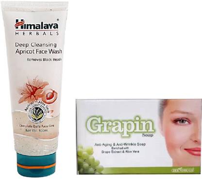 Himalaya Herbals Deep Cleansing Apricot Face Wash 100ml & Grapin Anti-Aging and Anti Wrinkle Soap