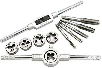 uptodateprouducts TD-12 12pcs M6-M12 Metric Thread Taps and Dies Set With Handle Wrench Adjustable Tap Wrench Set Repairing Tools Hand Tool