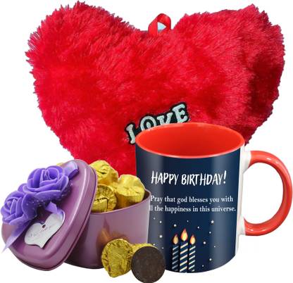 Midiron Birthday Special Gifts, Dark Chocolate With Printed Ceramic Mug and Soft Red Heart For Your Special One's IZ19Choco15Tinbox4PurMUrHR-DTBirthday-71 Ceramic, Silk Gift Box