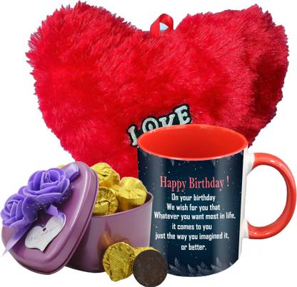 Midiron Happy Birthday Gifts, Dark Chocolate Bar With Printed Ceramic Mug and Soft Red Heart, Gifts for Your Love One's IZ19Choco15Tinbox4PurMUrHR-DTBirthday-48 Ceramic, Silk Gift Box