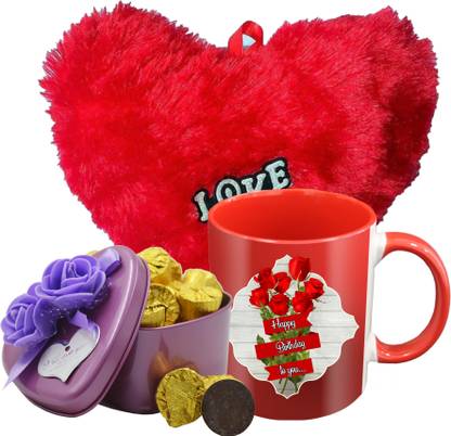 Midiron Lovely Birthday Gifts, 15 Dark Chocolate Bar in Tin Box with Printed Ceramic Mug and Soft Red Heart, Birthday Gifts for Your Special One's IZ19Choco15Tinbox4PurMUrHR-DTBirthday-27 Ceramic, Silk Gift Box
