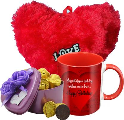 Midiron Lovely Birthday Gifts, 15 Dark Chocolate Bar in Tin Box with Printed Ceramic Mug and Soft Red Heart, Birthday Gifts for Your Special One's IZ19Choco15Tinbox4PurMUrHR-DTBirthday-32 Ceramic, Silk Gift Box