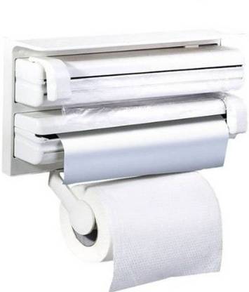 MOHAK 3 in 1 Kitchen Triple Paper Dispenser & Holder Paper/Foil/Cling Wrap - 3 in 1 Wrap Center Holds Silver Foil, Plastic Wrap, and Paper Towels MH-932 Paper Dispenser