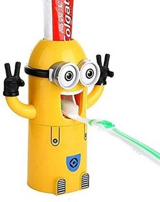 BEGMY Minions Toothbrush Holder Automatic Toothpaste Dispenser Kids Gift Plastic Toothbrush Holder (Wall Mount) Plastic Bathroom Set