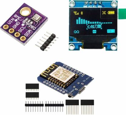 REES52 BME280 Temperature Humidity Atmospheric Pressure Sensor + 0.96" IIC OLED LCD Screen LED 128X64 Module + D1 Mini ESP8266 NodeMcu Lua WLAN WiFi Development Board for Arduino Raspberry Pi Display Lights Electronic Hobby Kit
