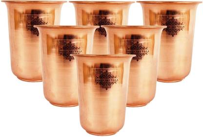IndianArtVilla (Pack of 6) Set of Copper Glass,Each 300ML,Plain Design Glass Water/Juice Glass