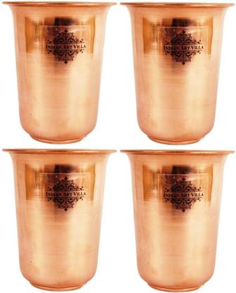इंडियानार्टविला Set of Copper Plain Glass,Each 300ML,Drinkware ग्लास