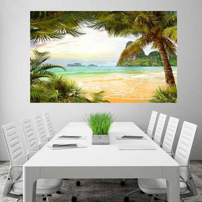Ocean Beach Sea Coconut Trees HD Wallpaper Office Poster Home Decor Wallposter for Living Room No Framed 2ft X 4ft Canvas Art