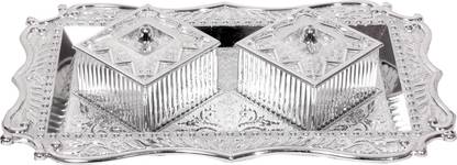 Amit Brothers Plastic Designer Serving Tray to Store Dry Fruits, Namkeen, Biscuits, Chocolates, and Snacks(2 Containers)AB07 Bowl Tray Serving Set
